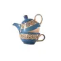 KHURJA POTTERY Microwave Safe Hand Painted Ceramic Single Tea Pot Kettle Set 400 ml Blue Spiral Printed, 2 image