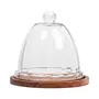 KHURJA POTTERY Rustic Wood Cake Stand with Cloche | Dome | Cupcake Stand | Pastry Stand | Dessert Dome | Cake Dome | Functional Serving Platter & Cake Container with Dome - 7.5 x 6 inch, 2 image