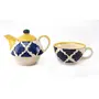 KHURJA POTTERY Ceramic Single Hand Painted Tea Pot Kettle Set of 1 Blue & Yellow400 Ml, 3 image