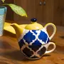 KHURJA POTTERY Ceramic Single Hand Painted Tea Pot Kettle Set of 1 Blue & Yellow400 Ml, 2 image