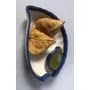KHURJA POTTERY Ceramic Serving Platter Hand Painted with Attached Small Chutney Bowl - 2 Piece, 3 image
