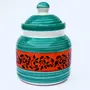 KHURJA POTTERY Pickle Storage Burni Masala Container Aachar Chutney Serving Marmalade Barni Canister Ceramic Handpainted Jar (Blue - Orange - Black 1250ml) Microwave & Dishwasher Safe