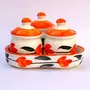 KHURJA POTTERY Pickle Jar Storage Masala Container Aachar Chutney Serving Canister Condiment Set with Tray for Dining Table (Set of 3 Orange Flower) Microwave and Dishwasher Safe, 2 image