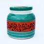 KHURJA POTTERY Pickle Storage Burni Masala Container Aachar Chutney Serving Marmalade Barni Canister Ceramic Handpainted Jar (Blue - Orange - Black 1250ml) Microwave & Dishwasher Safe, 5 image