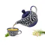 KHURJA POTTERY Ceramic Tea Set 180 ml Cup & 380 ml Teapot Floral Printed No Strainer Serve Herbal Tea or Milk in Kettle (Blue), 5 image