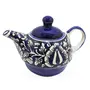 KHURJA POTTERY Ceramic Tea Set 180 ml Cup & 380 ml Teapot Floral Printed No Strainer Serve Herbal Tea or Milk in Kettle (Blue), 6 image