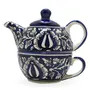 KHURJA POTTERY Ceramic Tea Set 180 ml Cup & 380 ml Teapot Floral Printed No Strainer Serve Herbal Tea or Milk in Kettle (Blue), 9 image