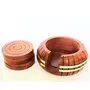 KHURJA POTTERY Wooden Handmade Carved Round Coasters in Brown Colour with Decorative Holder Set of 6 Coasters and 1 Piece Holder, 2 image