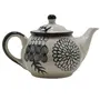 KHURJA POTTERY White 500ml Ceramic Black Floral Art Handmade Perfect for Serving Herbal Tea No Strainer with Kettle, 6 image
