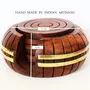 KHURJA POTTERY Wooden Handmade Carved Round Coasters in Brown Colour with Decorative Holder Set of 6 Coasters and 1 Piece Holder, 6 image