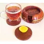 KHURJA POTTERY Wooden Handmade Carved Round Coasters in Brown Colour with Decorative Holder Set of 6 Coasters and 1 Piece Holder, 3 image