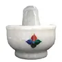 MARBLE INLAY ART AGRA - PACCHIKARI Handcrafted Marble Mortar and Pestle Set Kharal Khalbatta Spices Grinder with Inlay Work for Your Kitchen. (Size 4 x 4 inch)