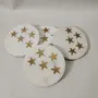 MARBLE INLAY ART AGRA - PACCHIKARI White Marble Coaster Round and Stars Shape Brass Inlay (Set of 4) for Cups Mugs Glasses