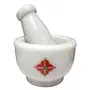 MARBLE INLAY ART AGRA - PACCHIKARI Marble Mortar and Pestle Set Kharal Khalbatta Spices Grinder with Inlay Work for Your Kitchen. Size 3 x 3 inch, 2 image