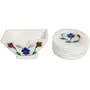 MARBLE INLAY ART AGRA - PACCHIKARI Gemstone Inlay Marble Coasters (Set of 6): Flower Garden (12113), 3 image