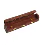 MARBLE INLAY ART AGRA - PACCHIKARI Wooden Incense Stick Holder Cone Burner Stand Box: Storage Compartment Ash Catcher: Hand Carved with Brass Inlay Figures. Large Multicolor (11009), 2 image
