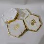 MARBLE INLAY ART AGRA - PACCHIKARI This Beautifully White Marble Gold foil Edges Hexa Shape Skull Brass Metal Sticker Design Coasters (Set of 4) for Cups Mugs Glasses (White), 3 image