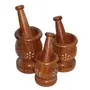 MARBLE INLAY ART AGRA - PACCHIKARI Wooden Carving Kharal Okhli Masher Okhli Brown Kitchen Tool Set of 3 (Brown), 2 image