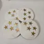 MARBLE INLAY ART AGRA - PACCHIKARI White Marble Coaster Round and Stars Shape Brass Inlay (Set of 4) for Cups Mugs Glasses, 3 image