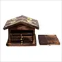 MARBLE INLAY ART AGRA - PACCHIKARI Wooden Hut Coaster 6 Coasters in Each Set (11 x 11 cm Brown) -Combo Pack of 2, 3 image