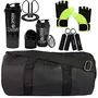 5 O'CLOCK Sports Gym Bag for Men Combo Black Gym BagGreen Gloves Skipping Rope Black Spider Shaker with Hand Gripper Gym and Fitness kit Black Standerd Gym Bags