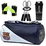 5 O' CLOCK SPORTS Gym Bag Combo Set Enclosed with Soft Leather Gym Bag for Men Fitness - Blue FCB Green Gym Gloves Black Cyclone Shaker Black Skipping Rope and Black Hand Gripper, 7 image