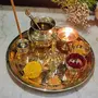 Decorative Pooja Thali Set Brass Decor Mandir Ethnic Puja Items Bhog Plate for Indian Festivals Diwali Navratri Ganesh Chaturthi Teej Sri Laxmi Durga Radha Krishna Shiva Hanuman Sai Pujan (M) - Gold, 6 image