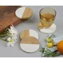 AGRA SOFT STONE CARVING PRODUCTS Marble and Wood Round Shape Coasters Set of 4 for Glasses Cocktails Tea Coffee Cups and Gift, 2 image