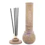 AGRA SOFT STONE CARVING PRODUCTS Marble Soapstone Bottle Incense Stick Holder Agarbatti Stand Tea Light Burner. Perfect Handmade Intricate Jaali Carving for Puja and Home Decor.