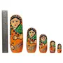 VARANASI WOODEN TOYS VARANASI WOODEN TOYS Set of 5Pcs Hand Painted Cute Wooden Russian Matryoshka Stacking Nested Wood Dolls Orange, 4 image