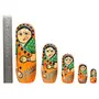 VARANASI WOODEN TOYS VARANASI WOODEN TOYS Set of 5Pcs Hand Painted Cute Wooden Russian Matryoshka Stacking Nested Wood Dolls Orange, 5 image