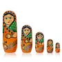 VARANASI WOODEN TOYS Set of 5 Piece Orange Hand Paint Cute Wooden Russian Matryoshka Stacking Nested Wood Dolls