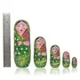VARANASI WOODEN TOYS VARANASI WOODEN TOYS Set of 5Pcs Hand Painted Cute Wooden Russian Matryoshka Stacking Nested Wood Dolls Green, 5 image