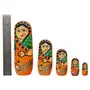 VARANASI WOODEN TOYS Set of 5 Piece Orange Hand Paint Cute Wooden Russian Matryoshka Stacking Nested Wood Dolls, 4 image