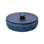 SIKKI CRAFT Roti Box Casserole |Handmade Sabaii Grass And Bamboo Round Chapatti Box With Wooden Lid Organisers Storage Box Hotpot Container For Serving On Dining Table | Kitchen (Indigo)
