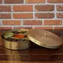 The Advitya Brass Masala Box for Kitchen |Spices Storage Containers| Handmade en Masala container/Spice Box with Embossed Lid 7 Compartments and 1 Spoon (7 Inch Small) Gold, 4 image