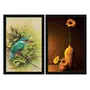 ArtX Paper Flower Vase Beautiful Floral and Bird Wall Art Painting Wall Decor For Living Room Framed Painting Multicolor 13 X 19 inches each Set Of 2