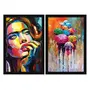 ArtX Abstract Women & Watercolor Umbrellas Wall Art Painting Framed Multicolor 13 X 19 inches each Set Of 2