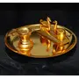 DHOKRA CRAFT Metal Pooja Thali with Diya and KumKum Box Duck from Home and Office Temple Gift Item