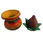 WOOD CARVING WORK RIDDHI SIDDHI KALASA/PURNAKUBHA: Beautiful Hand-Painted Terracotta Clay-Made Kalash (Purna kumbha) with Coconut for Wealth and Prosperity Home and Office Decoration (2 Pcs), 4 image