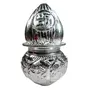 WOOD CARVING WORK beautiful German silver- finish riddhi siddhi KALASH (purna kumbha) with COCONUT for wealth and prosperity home and office decoration gift purposes pooja ghar and shops (5 Inches)