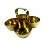 WOOD CARVING WORK Roli Chowmukha: Beautiful Medium Brass Puja Roli Chowmukh (4 Container 4 Holder Patra) Bowl for Carrying Chawal Sindoor Haldi Kumkum Elaichi Mishri Etc. (Golden), 2 image