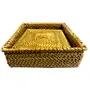 WOOD CARVING WORK Golden Grass Hand-Woven Squarish Golden four Coaster Set with Box Odia coastal handicraft table dcor item for gifting (Yellow Length: 5 In x Width: 5 In x Height: 2 In x Weight: 65 Gr), 6 image