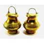 WOOD CARVING WORK Beautiful Handicraft Brass Holy Gangajal/Milk Lota/Kamandalu/Kalash (Two Pieces) with Cover and Handle for Puja Decor and Gifts