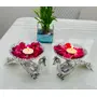 TIBETAN SILVER ENGRAVING PRODUCTS German Silver Hand Carving Peacock Platter Bowl Pair (Set of 2 Pcs) for Table Decor Diwali Festival Gift and Showpiece - Size - 10 x 5 x 5 Inch, 3 image