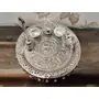 German Silver Hand Engraved Heavy Pooa Thali (Diameter 10.5) With Full Ghungru Layer And Elephant Legs Stand Set of 6 Items
