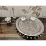 German Silver Hand Engraved Heavy Pooa Thali (Diameter 10.5) With Full Ghungru Layer And Elephant Legs Stand Set of 6 Items, 3 image