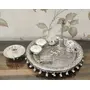 German Silver Hand Engraved Heavy Pooja Thali (Diameter 10.5) With Full Ghungru Layer Set of 8 Items, 2 image