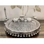 German Silver Heavy Pooa Thali (Diameter 11) With Full Ghungru Layer And Elephant Legs Stand Set of 6 Items, 3 image