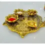 German Silver Hand Engraved Brass Plating Pooja Thali (Diameter 9) 3 Bowls Set & 1 Diya Set of 5 Items Golden Color, 3 image